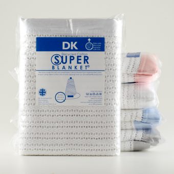 SUPER BLANKET® Recycled Cotton Cellular Blanket with Satin Trim. Cotbed and Pram Sizes
