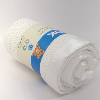 Organic Cotton Cellular Blanket, Cot size, 120x100 cm, with Satin Trim.